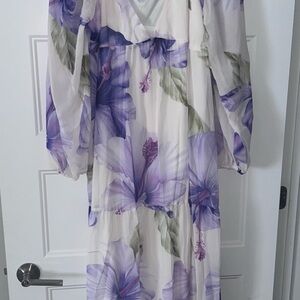 Boohoo Lavender Floral Long Sleeve Dress